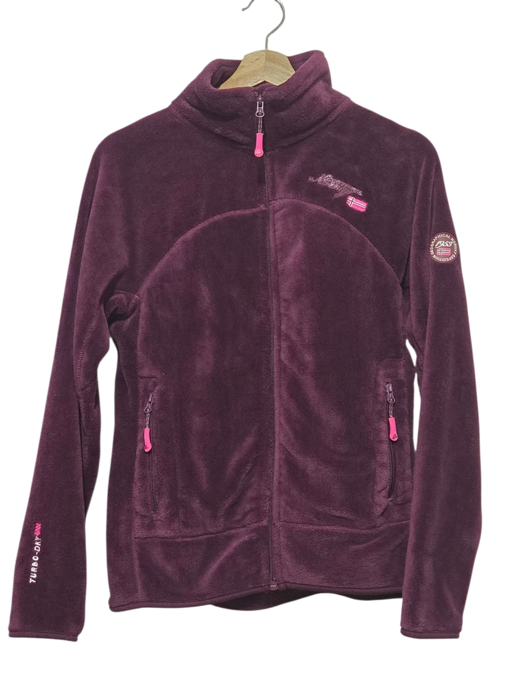 Geographical Norway Women's Burgundy Plush Fleece Jacket Full Zip Size US 10 UK